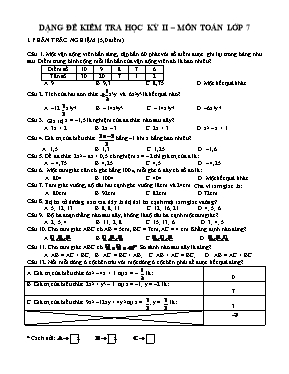 Dang đê kiểm tra học kỳ II  Môn Toán lớp 7
